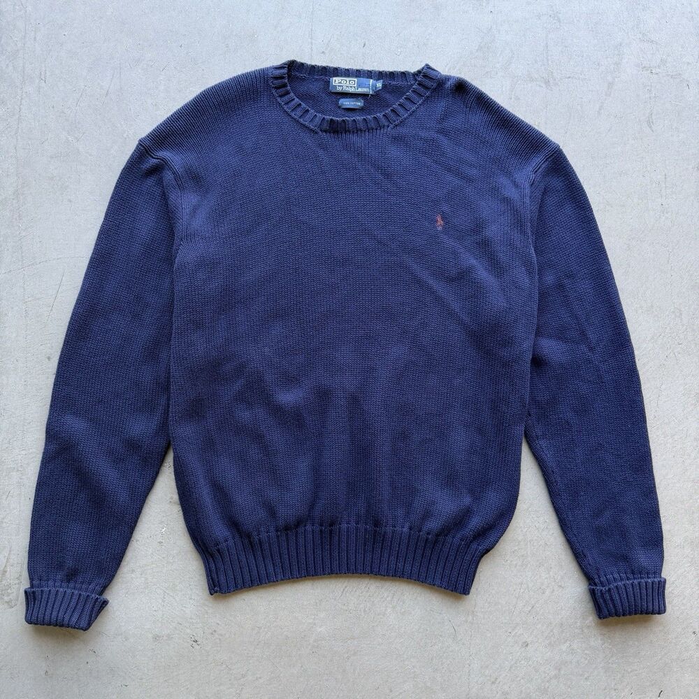 Vintage Polo Ralph Lauren Sweater Mens XL Blue Knit Cotton Preppy Pony 90s